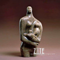 Life size abstract bronze mother holding newborn baby sculpture